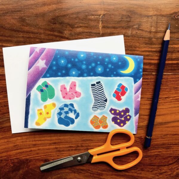 Bocchi and Pocchi Socks Children's greeting card by Japanese artist Noriko Matsubara
