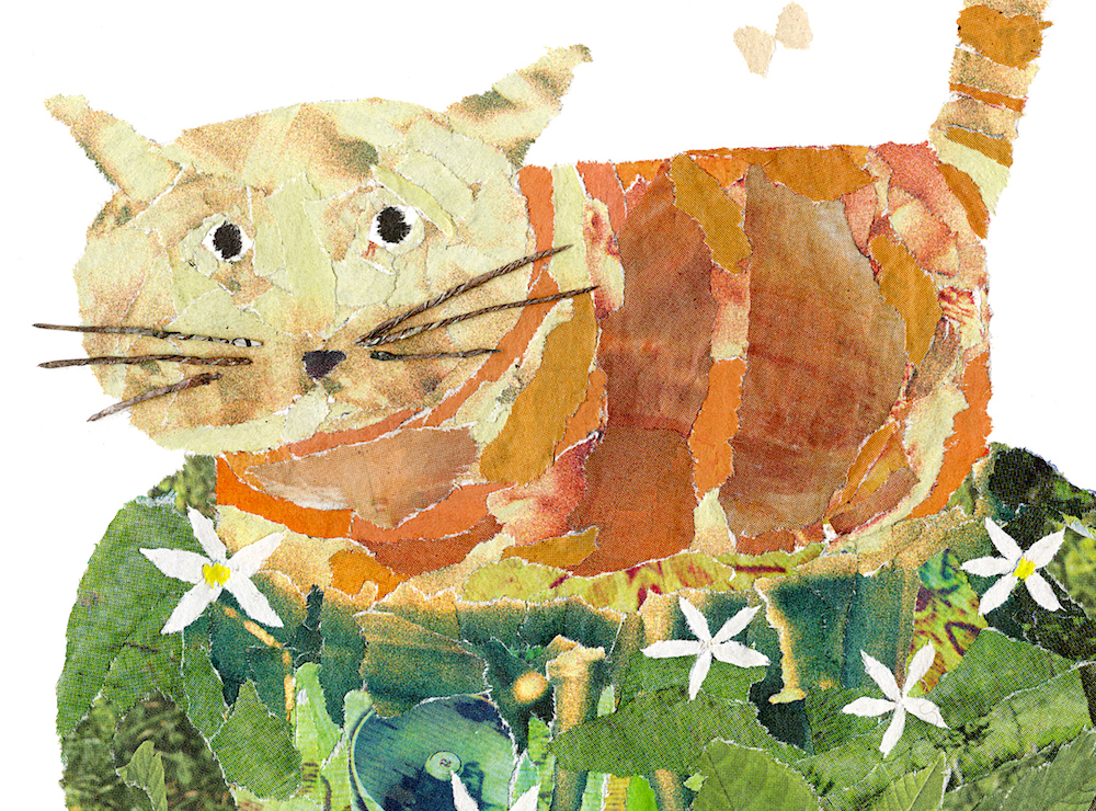Chigiri-e Cat in the Field by Noriko Matsubara