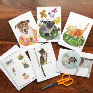 Set of 5 Chigiri-e Cats and Dogs Collection Greeting Cards by Noriko Matsubara