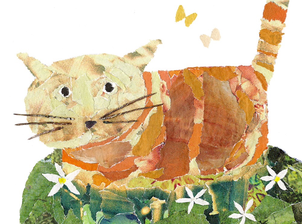 Chigiri-e Cat in the Field by Noriko Matsubara