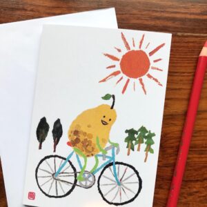 Cycling Pear Chigiri-e Card