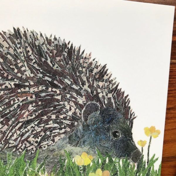 Hedgehog Chigiri-e greeting card by Japanese artist Noriko Matsubara