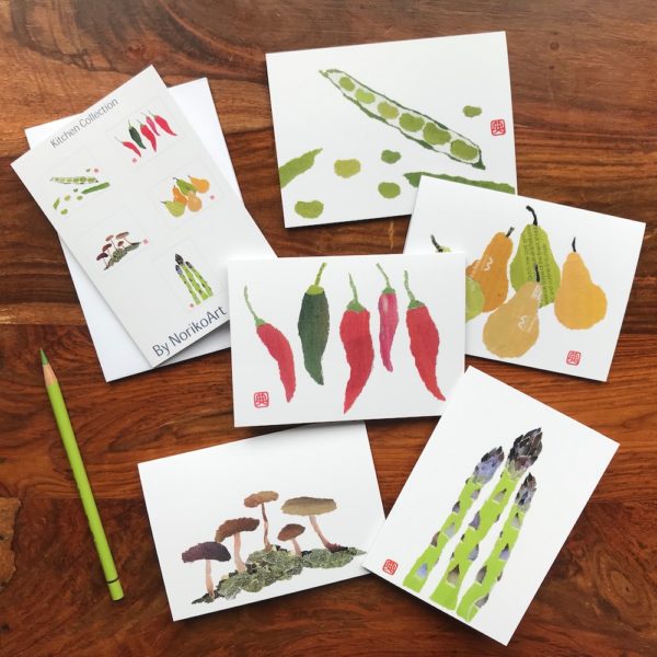 Set of 5 Chigiri-e Kitchen Collection Greeting Cards by Noriko Matsubara