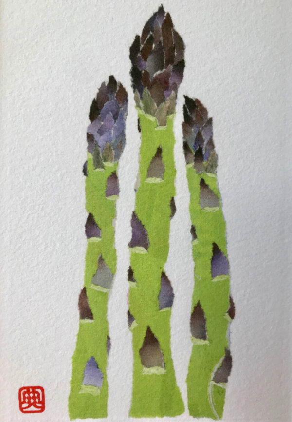 Asparagus Chigiri-e Art print by Japanese artist Noriko Matsubara