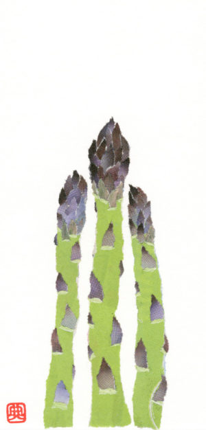 Asparagus Chigiri-e Art print by Japanese artist Noriko Matsubara