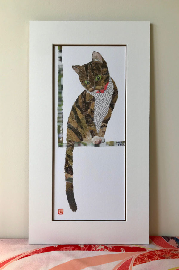Cat by the Window Chigiri-e Art print by Japanese artist Noriko Matsubara
