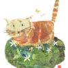 Cat in the Field Chigiri-e Art print by Japanese artist Noriko Matsubara