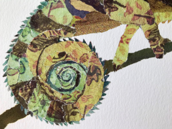 Chameleon Chigiri-e Art print by Japanese artist Noriko Matsubara