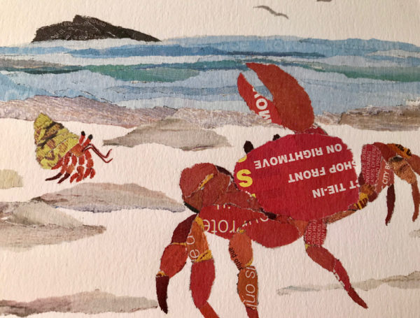 Crab on the Shore Chigiri-e Art print by Japanese artist Noriko Matsubara