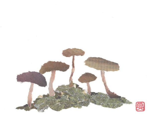 Mushrooms Chigiri-e Art print by Japanese artist Noriko Matsubara