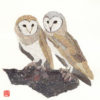 Owls chigiri-e Art Print by Japanese artist Noriko Matsubara
