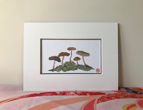 Mushrooms Chigiri-e Art print by Japanese artist Noriko Matsubara