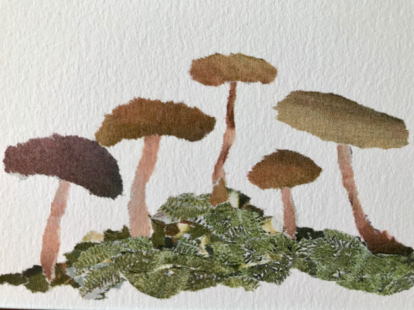 Mushrooms Chigiri-e Art print by Japanese artist Noriko Matsubara