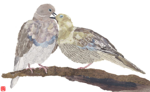 Pigeons Chigiri-e Art print by Japanese artist Noriko Matsubara
