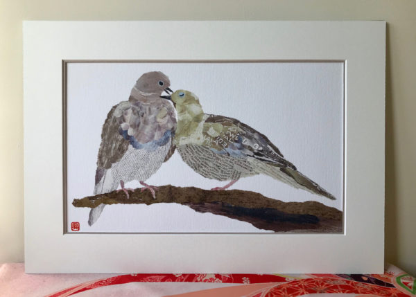 Pigeons Chigiri-e Art print by Japanese artist Noriko Matsubara