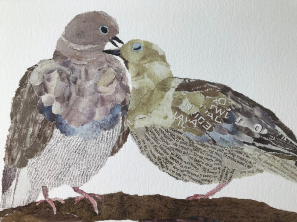 Pigeons Chigiri-e Art print by Japanese artist Noriko Matsubara