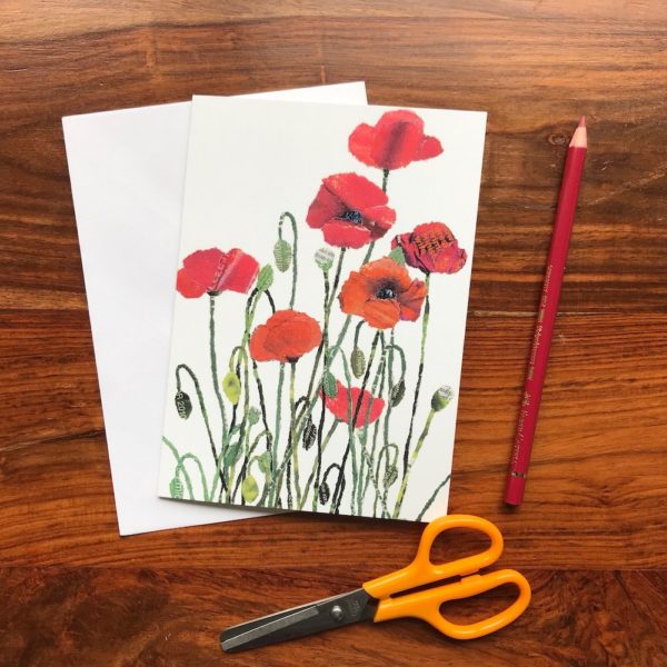 Poppies Chigiri-e greeting card by Japanese artist Noriko Matsubara