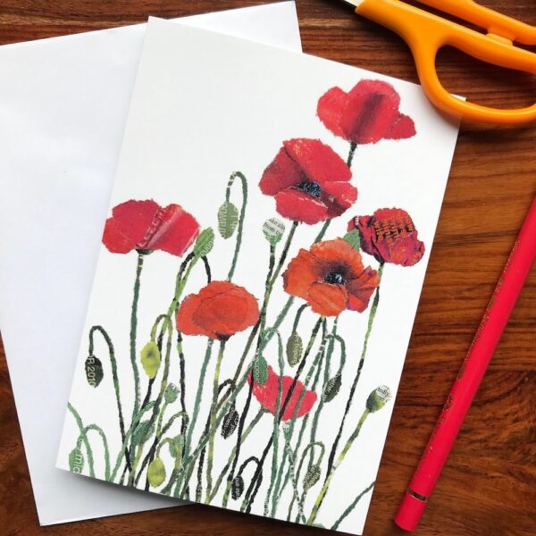 Chigiri-e Poppies greeting card by Noriko Matsubara