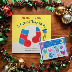 Bocchi and Pocchi-A Tale of Two Socks-picture book written and illustrated by Noriko Matsubara and a greeting card