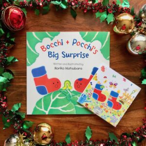 Bocchi and Pocchi's Big Surprise, picture book written and illustrated by Noriko Matsubara and a greeting card
